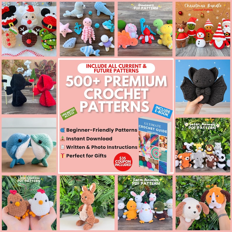 Crochet Pattern Bundle, 500+ Crochet Patterns, Amigurumi Crochet Patterns, Christmas Crochet Pattern, No Sew Crochet Pattern, Low Sew