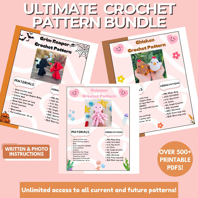 Crochet Pattern Bundle, 500+ Crochet Patterns, Amigurumi Crochet Patterns, Christmas Crochet Pattern, No Sew Crochet Pattern, Low Sew