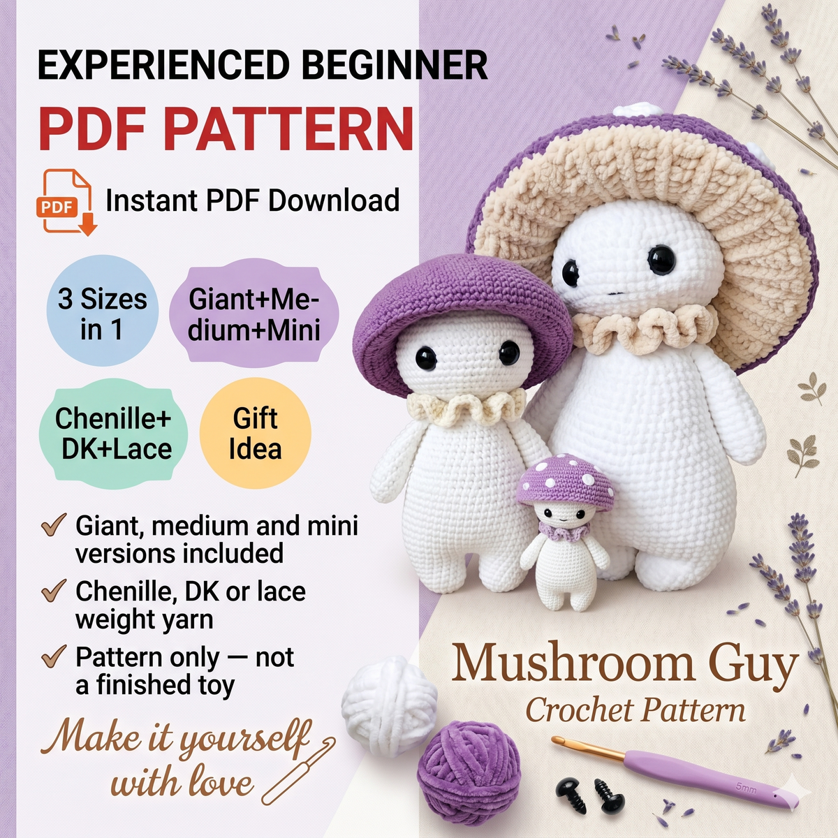 Mushroom guy - critter stitch crochet pattern / amigurumi