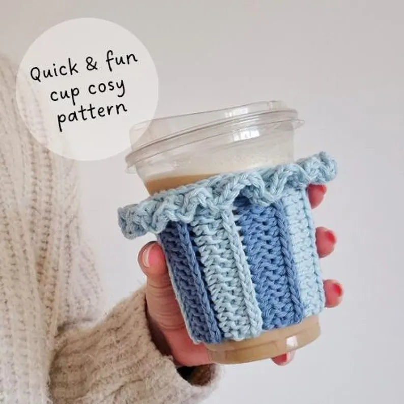 Crochet cup cozy cosy pattern coffee cup sleeve crochet pattern knit look reusable cup cozy market seller frendly PDF