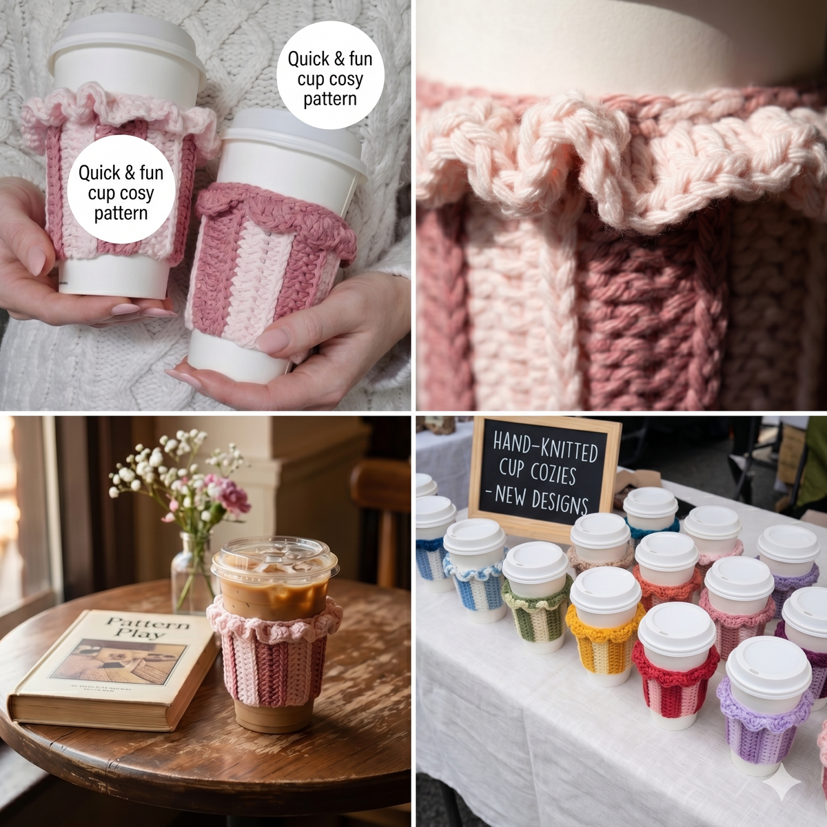 Crochet cup cozy cosy pattern coffee cup sleeve crochet pattern knit look reusable cup cozy market seller frendly PDF
