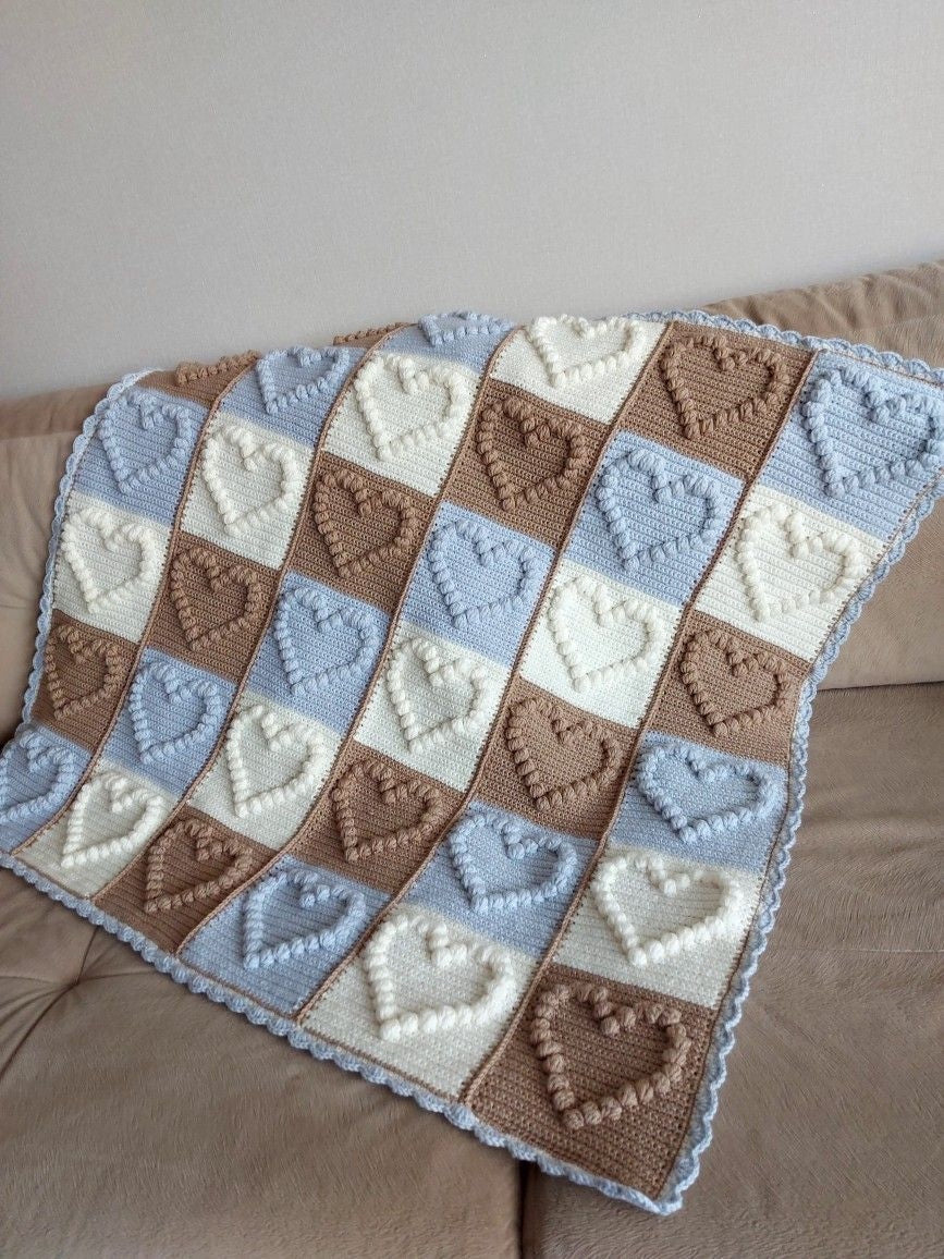 Bubble Heart Baby Blanket Crochet Pattern – Textured Puff Stitch Hearts