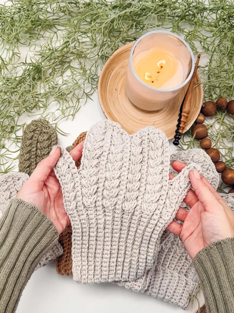CROCHET PATTERN + VIDEO Winter Wheat Stitch Crochet Mittens Pattern - 6 Sizes Baby to Adult, Flat One-Piece Design Wheat Stitch™ Gloves