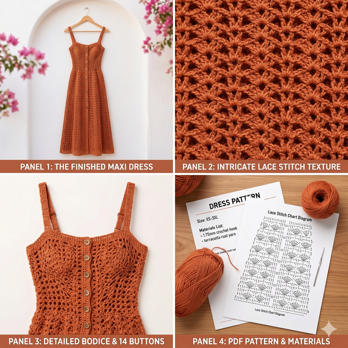Crochet Dress Pattern, Summer Boho Lace Button-Front (PDF Download)