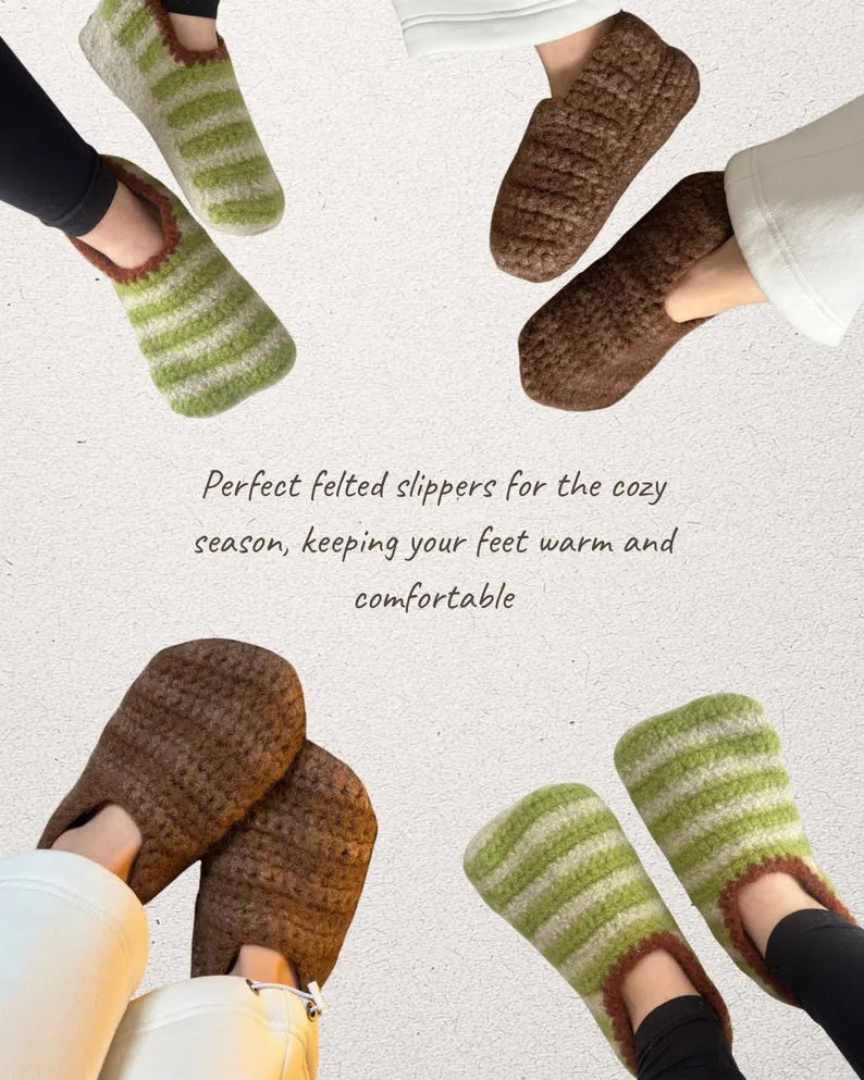 Crochet SoftFelt Slippers Pattern - Christmas Gift Ideas - Valentines Day - Cozy Wool Home Shoes