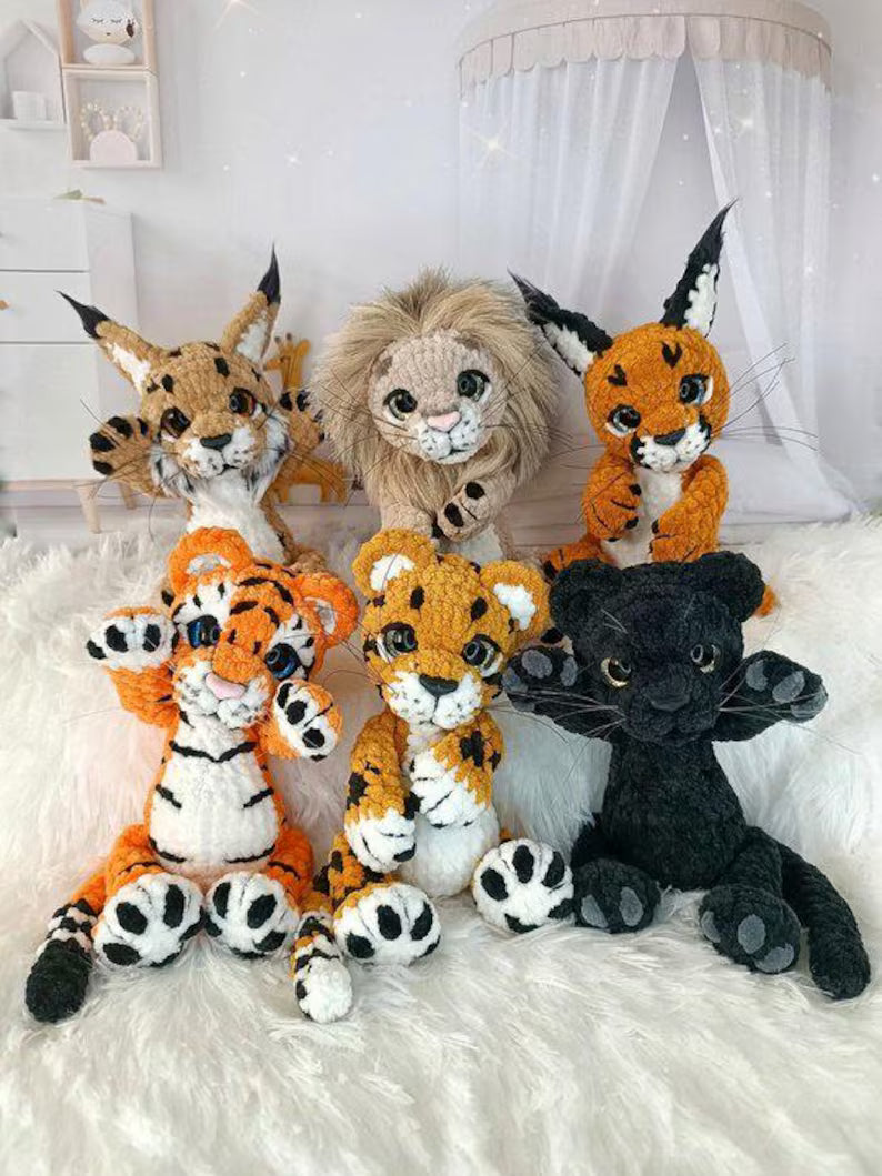 5in1 Little Ones –Wild Cats Crochet Pattern Bundle – Tiger, White Tiger, Panther, Lion, Leopard, Caracal & Lynx (PDF, US Terms)