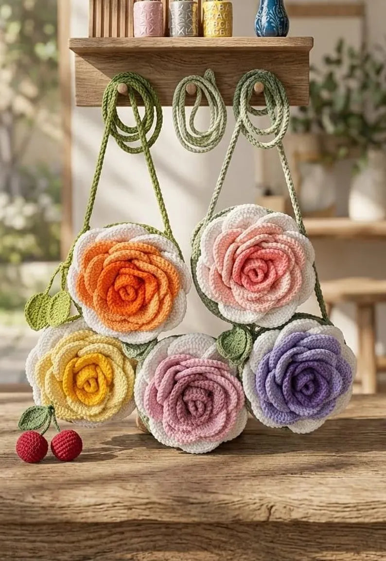 3D Blooming Rose Crochet Bag Pattern | Textured Floral Purse Tutorial (PDF Download)