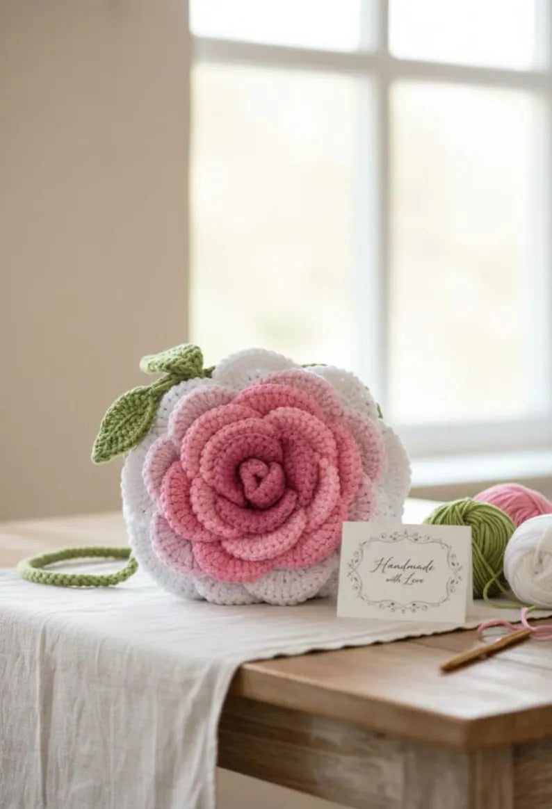3D Blooming Rose Crochet Bag Pattern | Textured Floral Purse Tutorial (PDF Download)