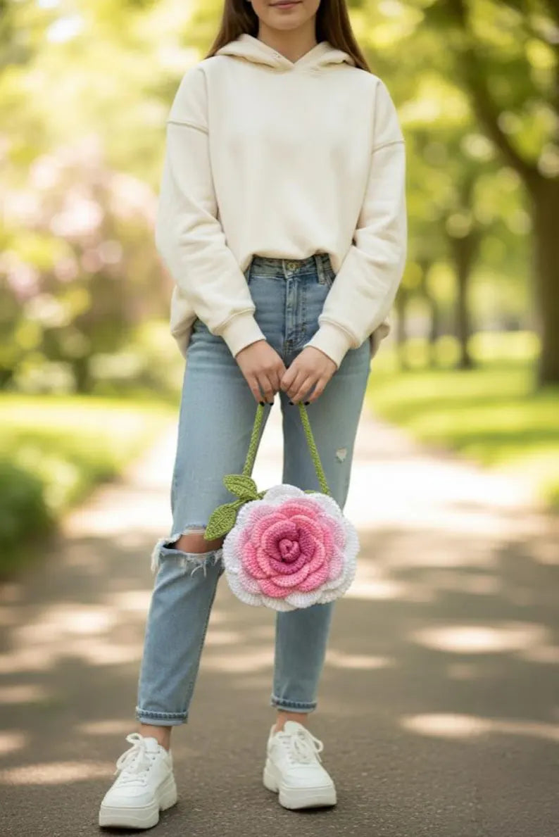 3D Blooming Rose Crochet Bag Pattern | Textured Floral Purse Tutorial (PDF Download)