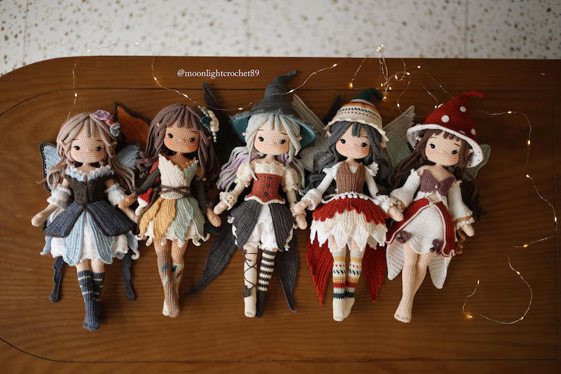 5-in-1 Fairy Crochet Doll Pattern Bundle, Amigurumi Doll PDF, Seasonal Fairies Collection, Multi-language with English Instant Download.
