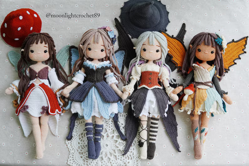 5-in-1 Fairy Crochet Doll Pattern Bundle, Amigurumi Doll PDF, Seasonal Fairies Collection, Multi-language with English Instant Download.