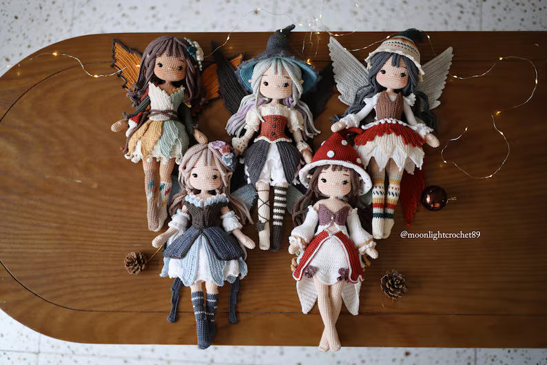 5-in-1 Fairy Crochet Doll Pattern Bundle, Amigurumi Doll PDF, Seasonal Fairies Collection, Multi-language with English Instant Download.