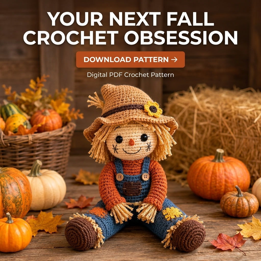 Scarecrow Amigurumi Crochet Pattern — Autumn Doll with Straw Hair and Dungarees, US Terms, PDF Download