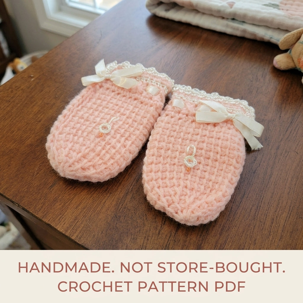 Ribbon Baby Mittens Crochet Pattern PDF – Newborn Mittens with Bows