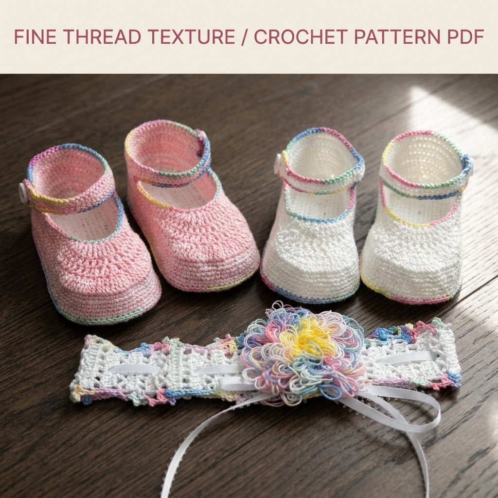 Mary Jane Booties and Headband Set Crochet Pattern PDF – Baby Christening Set