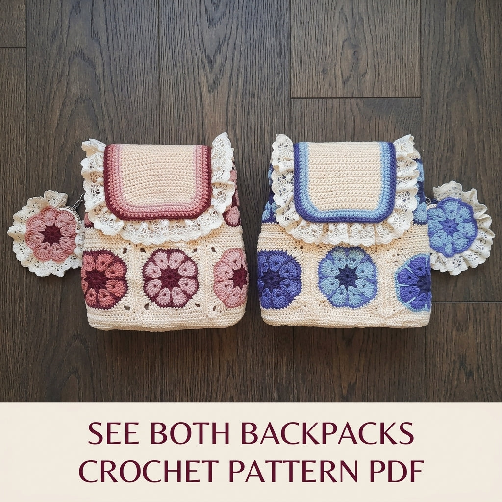 African Flower Mini Backpack Crochet Pattern PDF – Lace Ruffle Bag