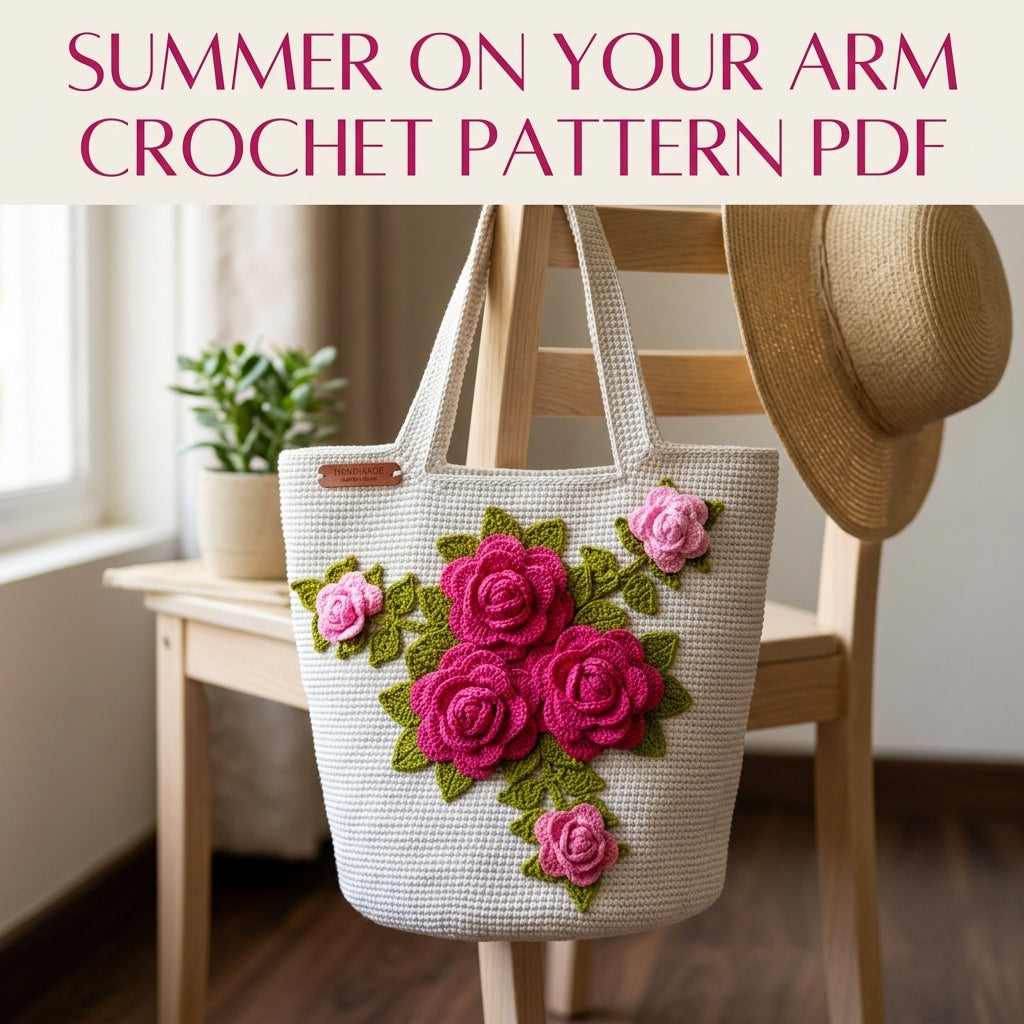 Rose Bouquet Bucket Tote Crochet Pattern PDF – 3D Rose Bag