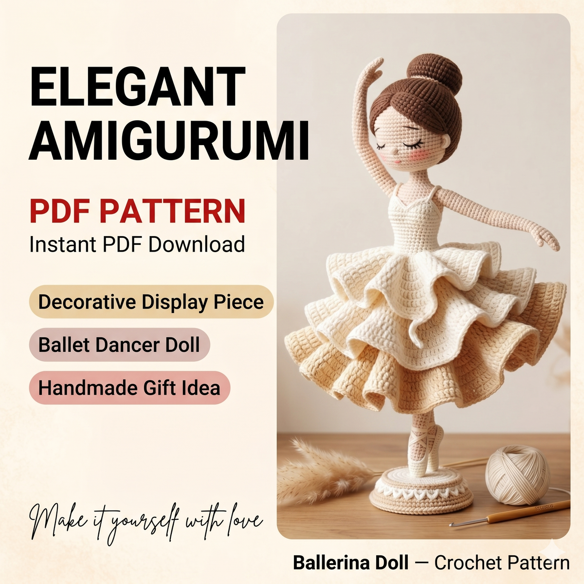 Ballet Dancer Crochet Pattern PDF, Ballerina Amigurumi Doll, Elegant Princess Doll, Ruffle Dress Crochet Tutorial