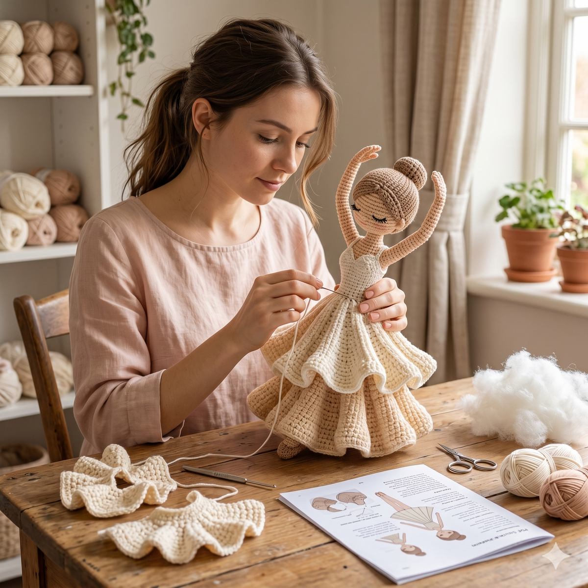 Ballet Dancer Crochet Pattern PDF, Ballerina Amigurumi Doll, Elegant Princess Doll, Ruffle Dress Crochet Tutorial