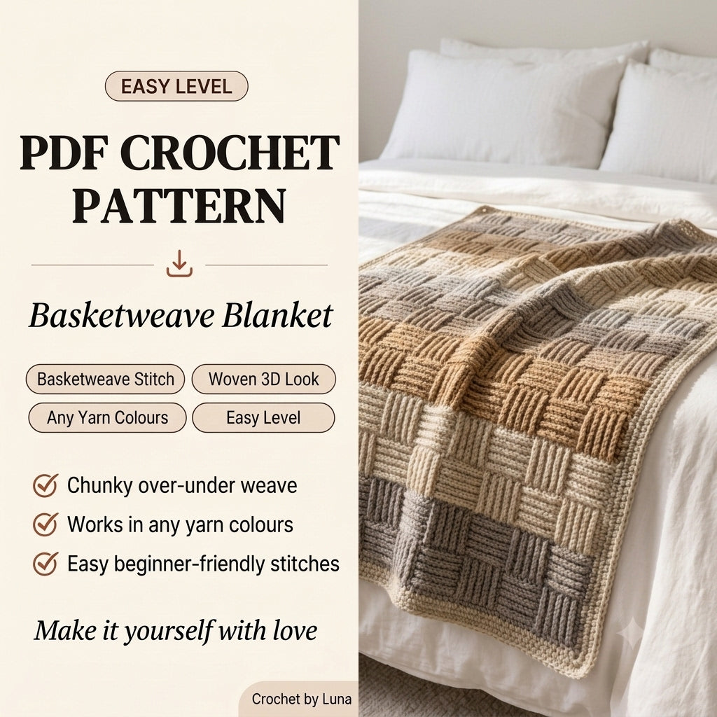Basketweave Crochet Blanket Pattern PDF – Chunky Woven Texture Throw in Neutral Tones
