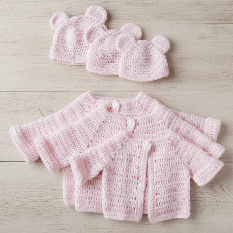 CROCHET PATTERN: Baby Cardigan & Teddy Bear Hat Set | Newborn Sweater Pattern | PDF Instant Download