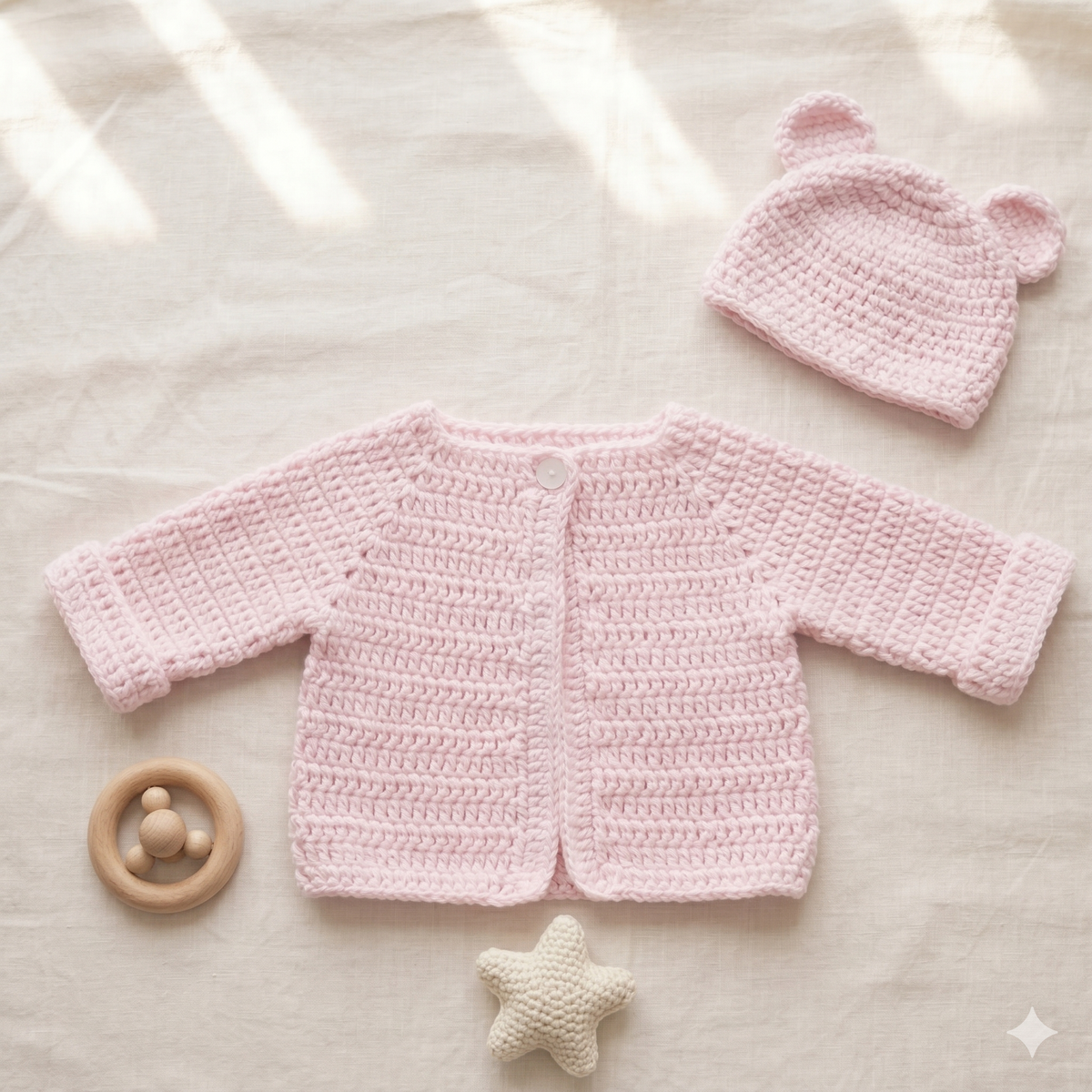 CROCHET PATTERN: Baby Cardigan & Teddy Bear Hat Set | Newborn Sweater Pattern | PDF Instant Download