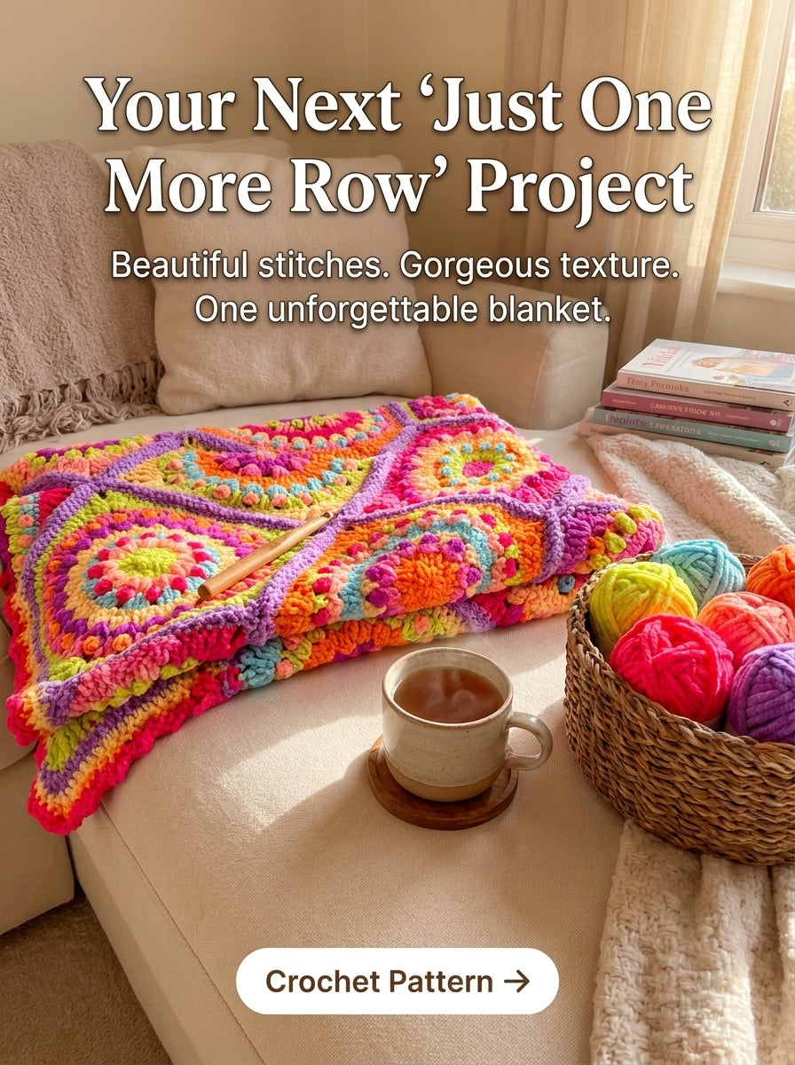 Neon Rainbow Puff Granny Square Blanket Crochet Pattern