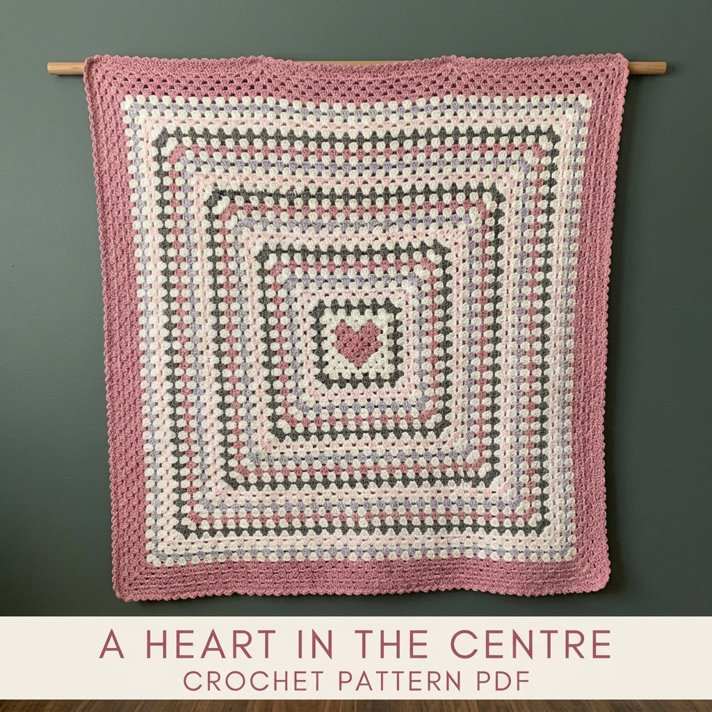 Heart Centre Granny Blanket Crochet Pattern PDF – Giant Granny Square with Heart