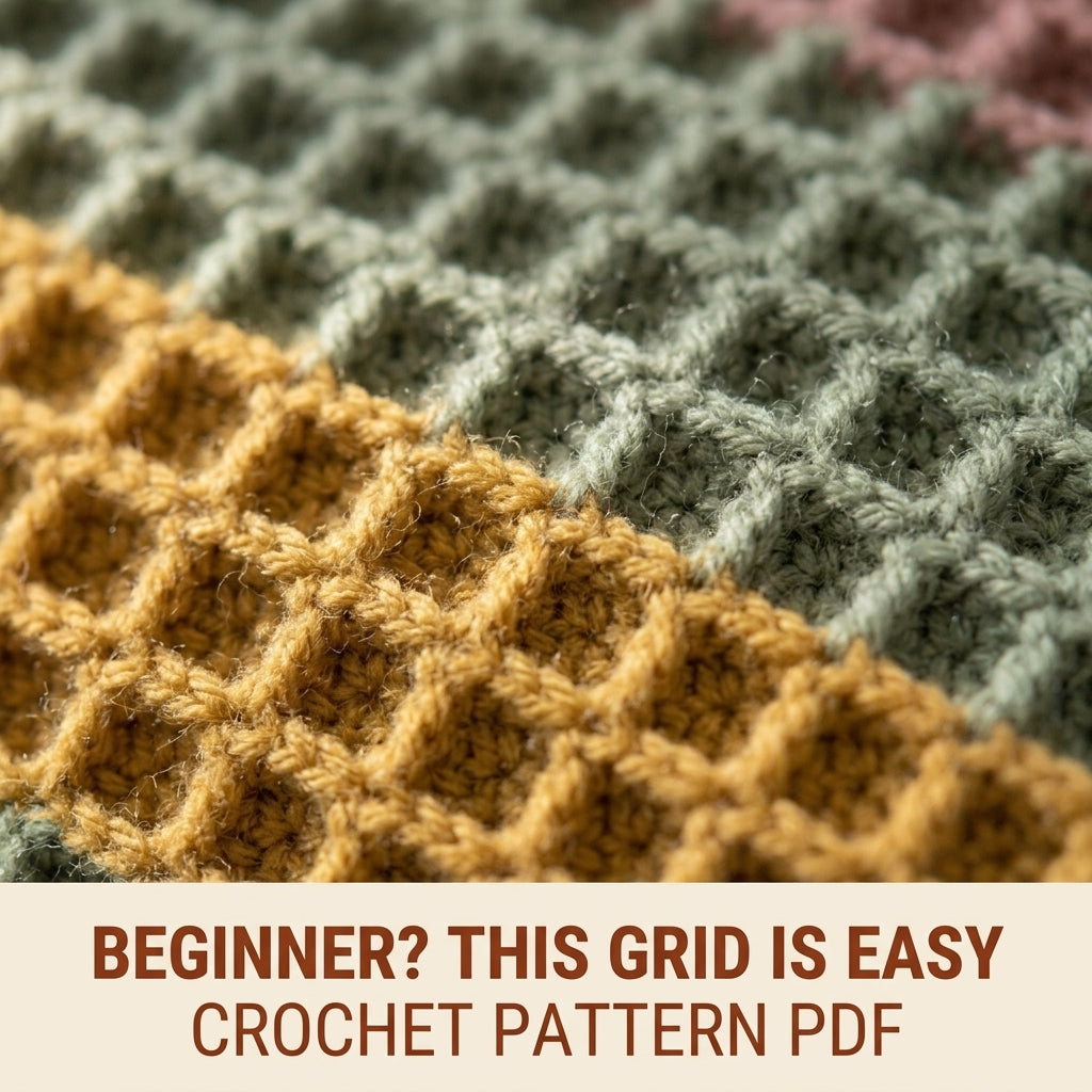 Waffle Stitch Crochet Blanket Pattern PDF – Easy Textured Striped Throw in Rust, Sage and Mustard