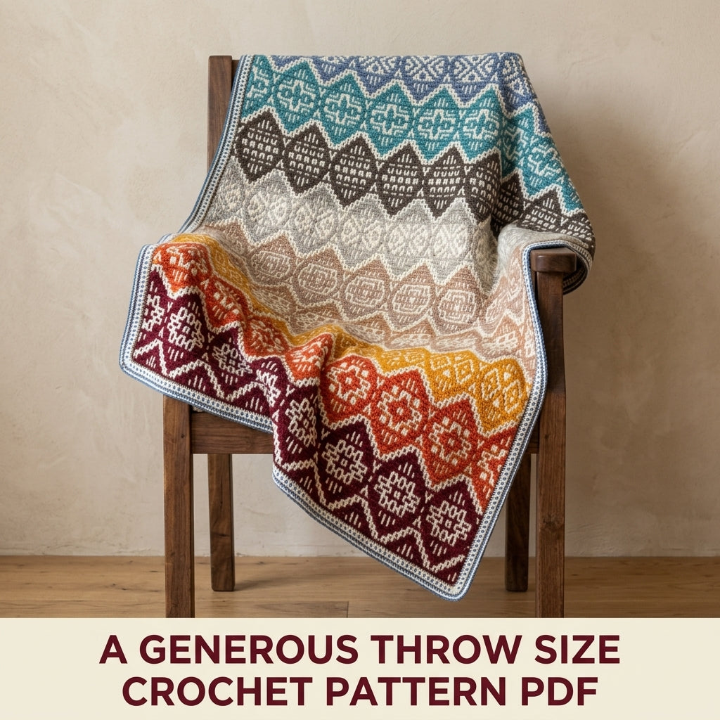 Gradient Mosaic Diamond Blanket Crochet Pattern PDF – Colour Band Mosaic Throw