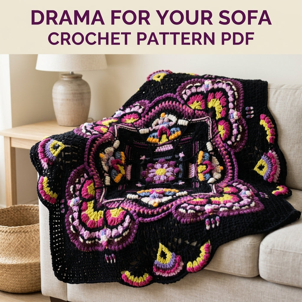 Midnight Bloom Crochet Blanket Pattern PDF – Textured Mandala Throw on Black