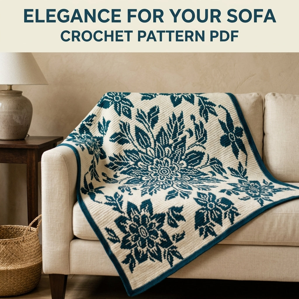 Teal Bloom Mosaic Crochet Blanket Pattern PDF – Two-Colour Floral Medallion Throw