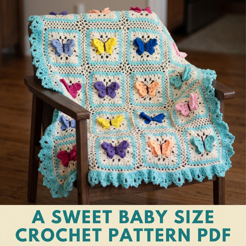Butterfly Granny Square Baby Blanket Crochet Pattern PDF – 3D Butterfly