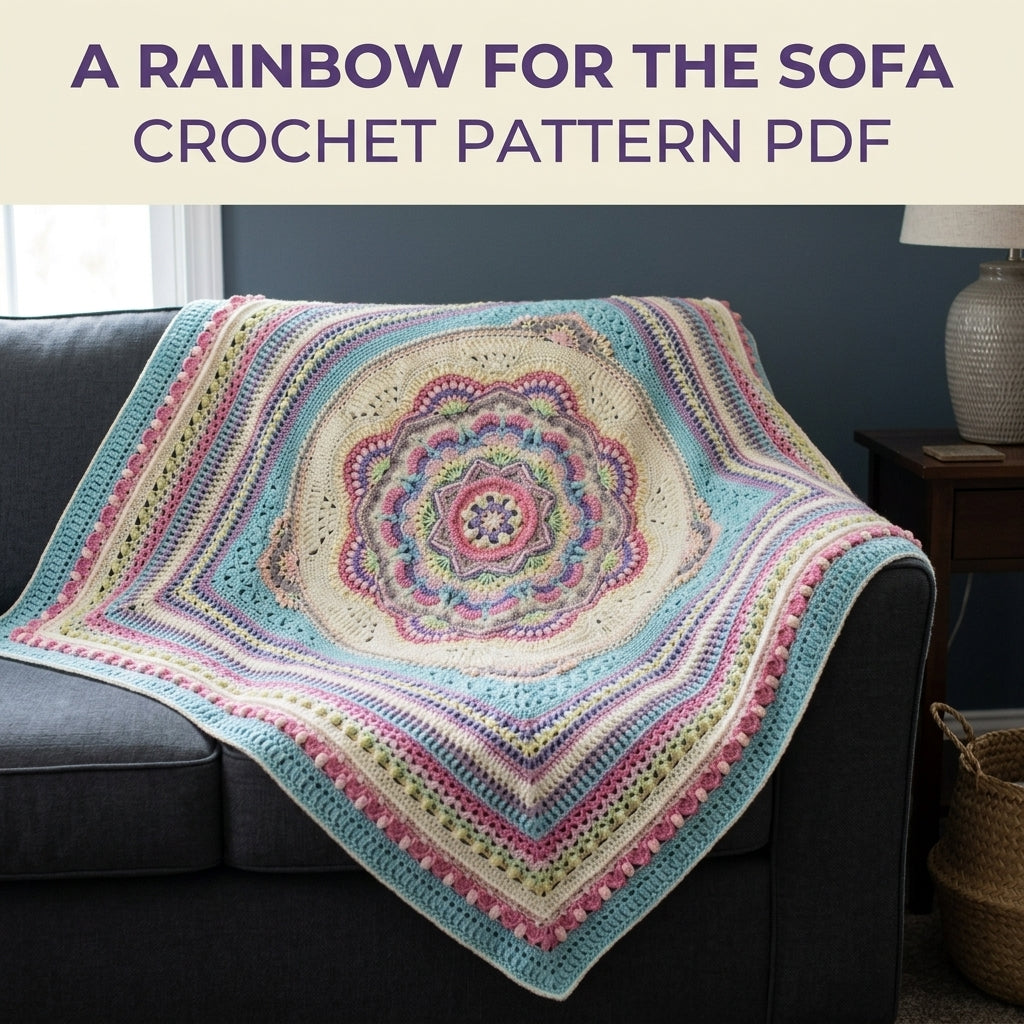 Pastel Rainbow Mandala Blanket Crochet Pattern PDF – Textured Mandala Square Throw