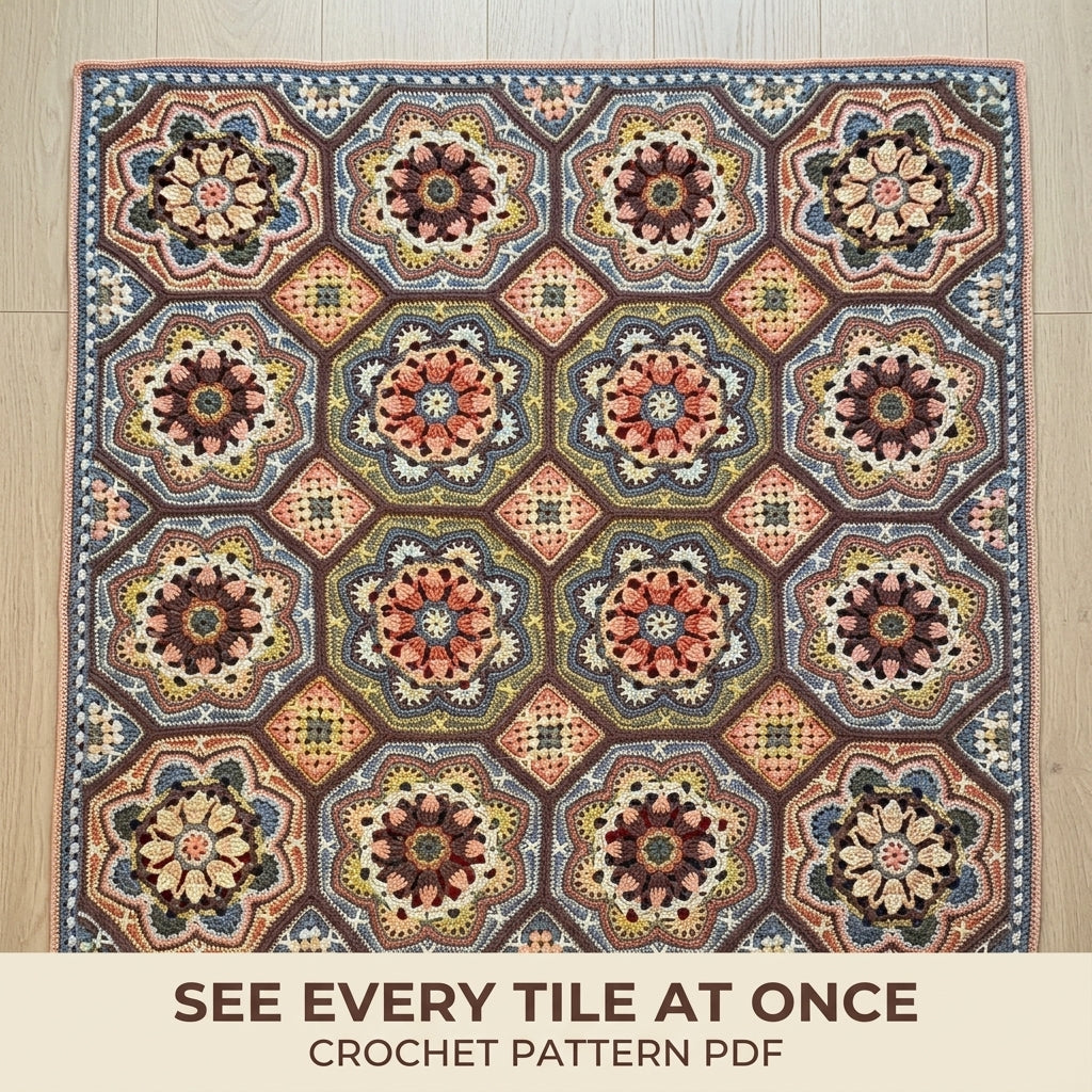 Octagon Mandala Tile Blanket Crochet Pattern PDF – Mandala Motif Afghan