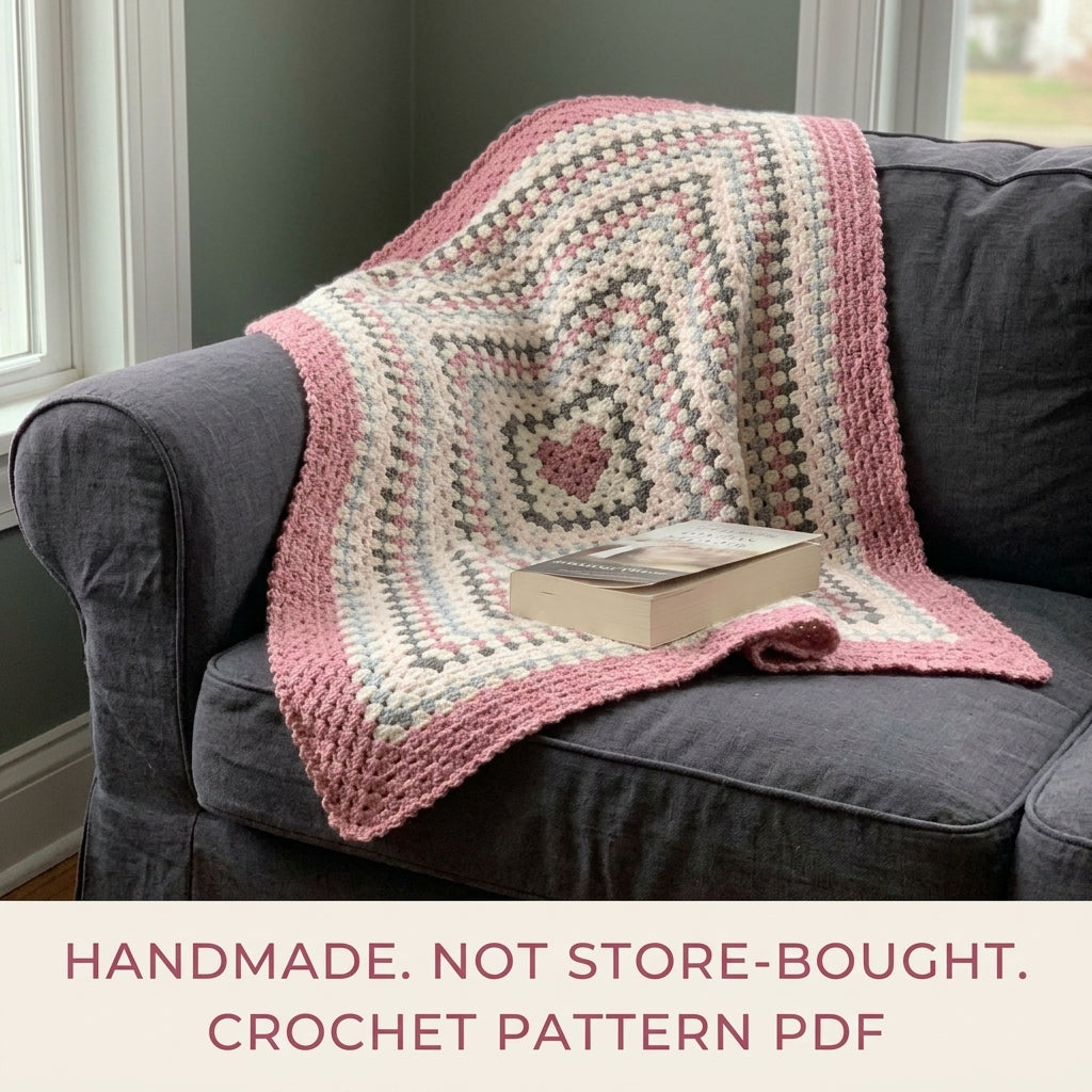Heart Centre Granny Blanket Crochet Pattern PDF – Giant Granny Square with Heart
