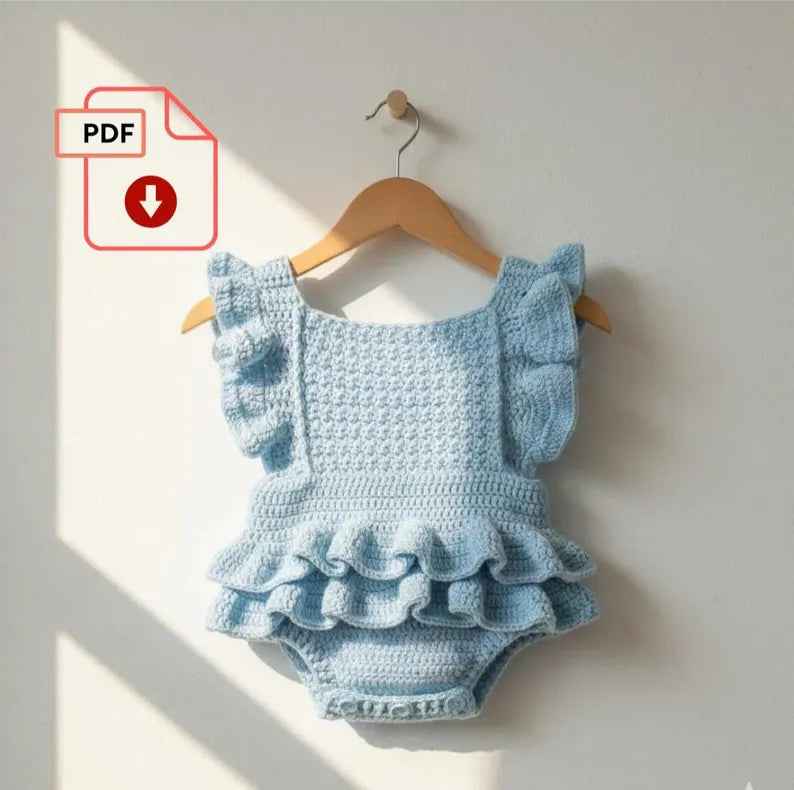Blue Ruffle Baby Romper Crochet Pattern | Vintage Sunsuit (0-6 Months) (PDF Pattern)