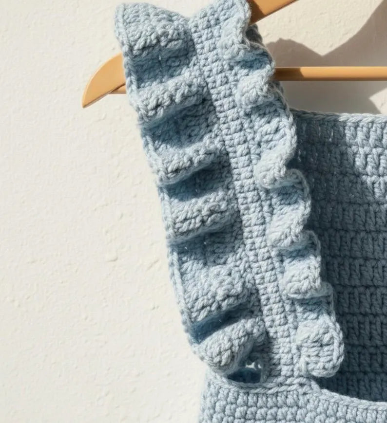 Blue Ruffle Baby Romper Crochet Pattern | Vintage Sunsuit (0-6 Months) (PDF Pattern)