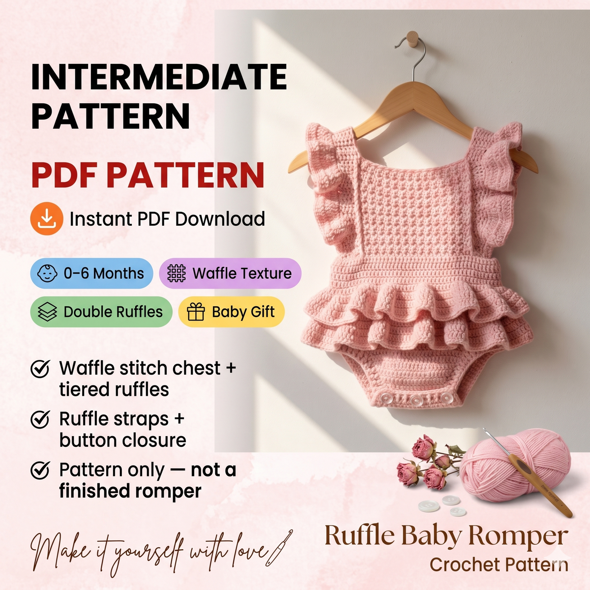 Blue Ruffle Baby Romper Crochet Pattern | Vintage Sunsuit (0-6 Months) (PDF Pattern)