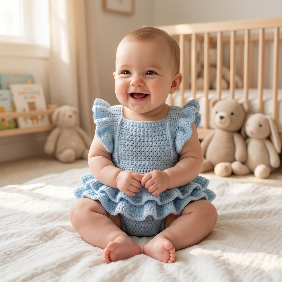 Blue Ruffle Baby Romper Crochet Pattern | Vintage Sunsuit (0-6 Months) (PDF Pattern)