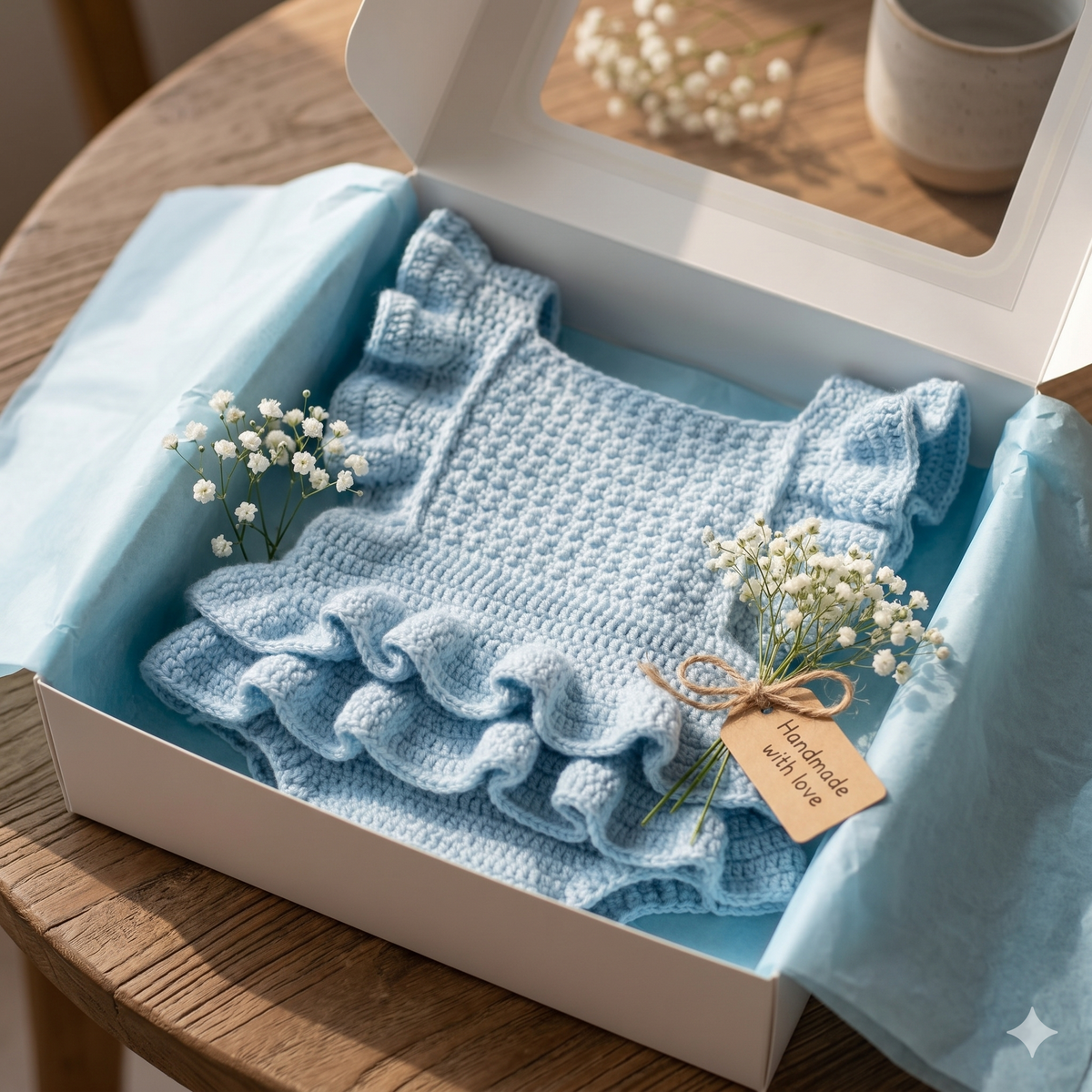 Blue Ruffle Baby Romper Crochet Pattern | Vintage Sunsuit (0-6 Months) (PDF Pattern)