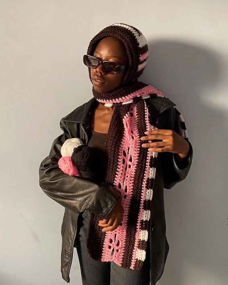 Crochet Bow Bonnet Hood Scarf Pattern