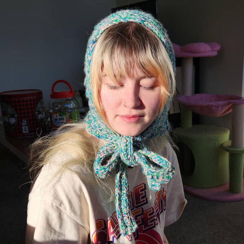 Crochet Bow Bonnet Hood Scarf Pattern