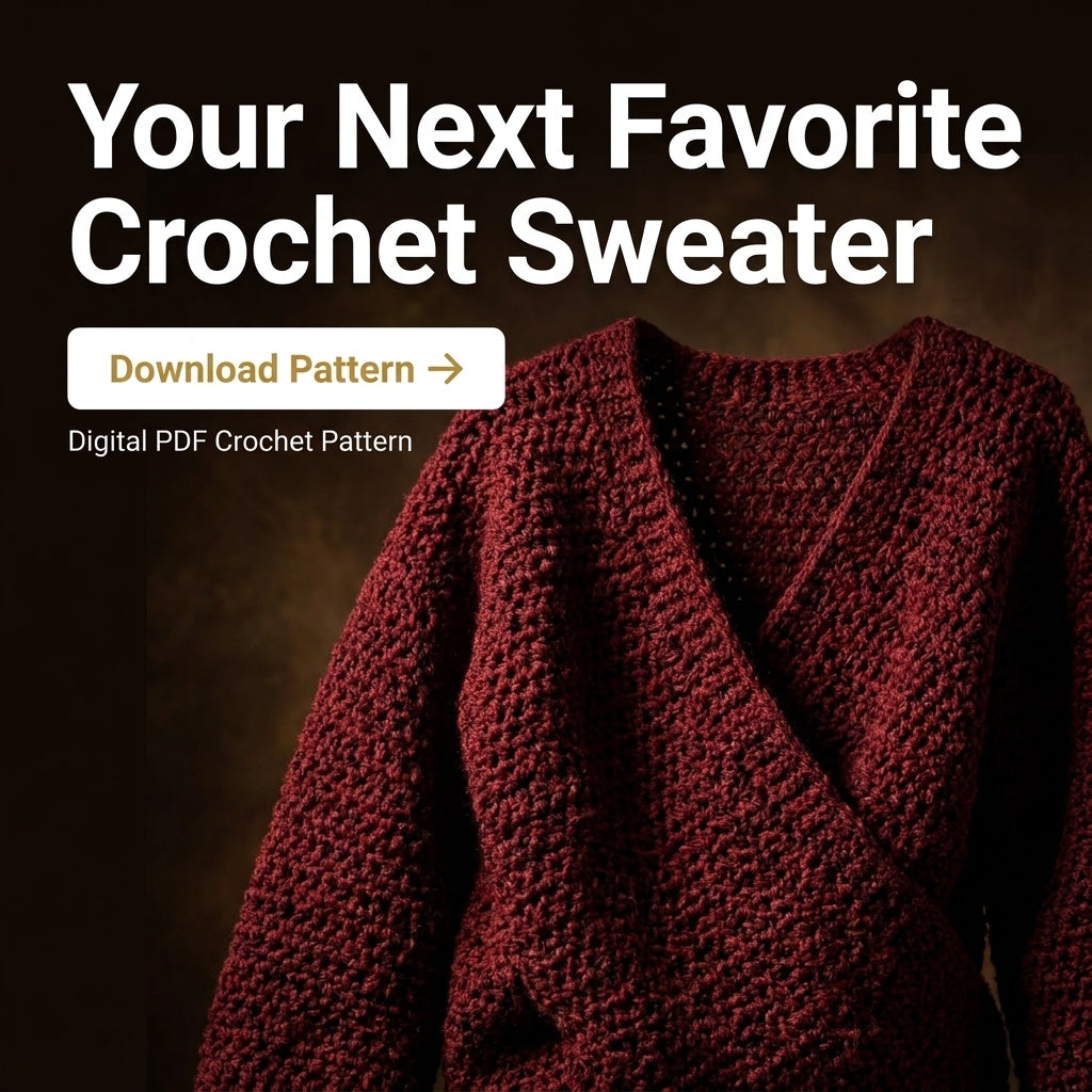 Wrap Front Sweater Crochet Pattern — Textured Surplice Jumper with 3/4 Sleeves, Sizes XS–3XL, US Terms, PDF Download