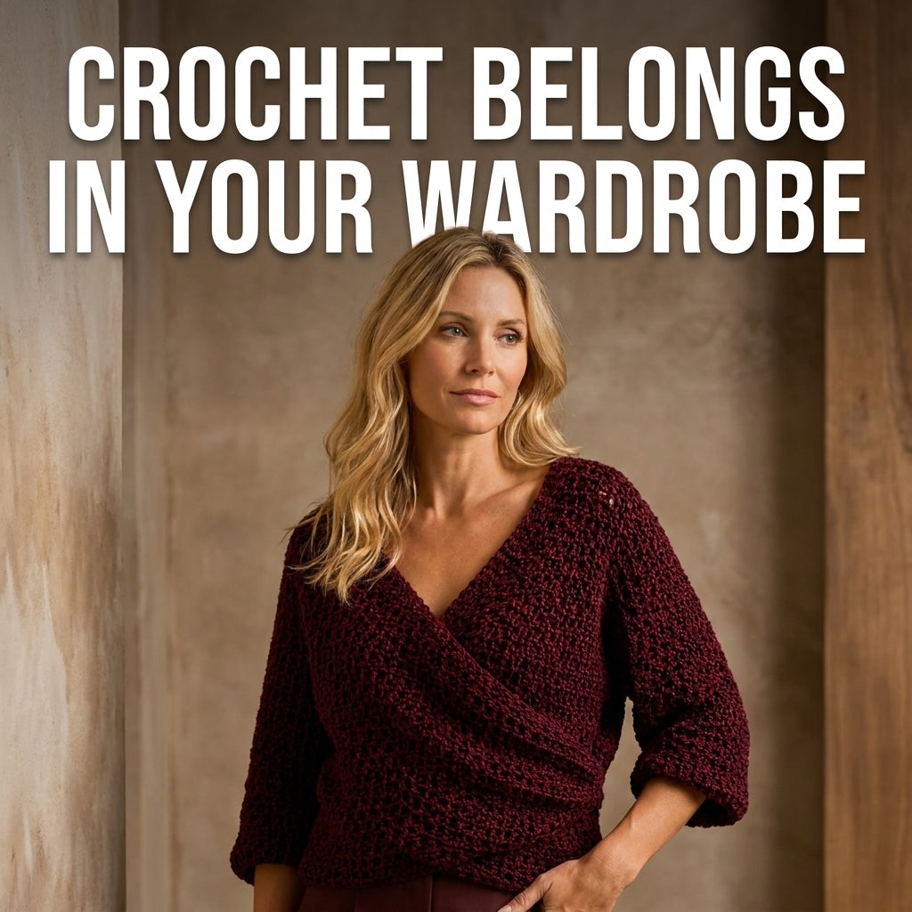 Wrap Front Sweater Crochet Pattern — Textured Surplice Jumper with 3/4 Sleeves, Sizes XS–3XL, US Terms, PDF Download