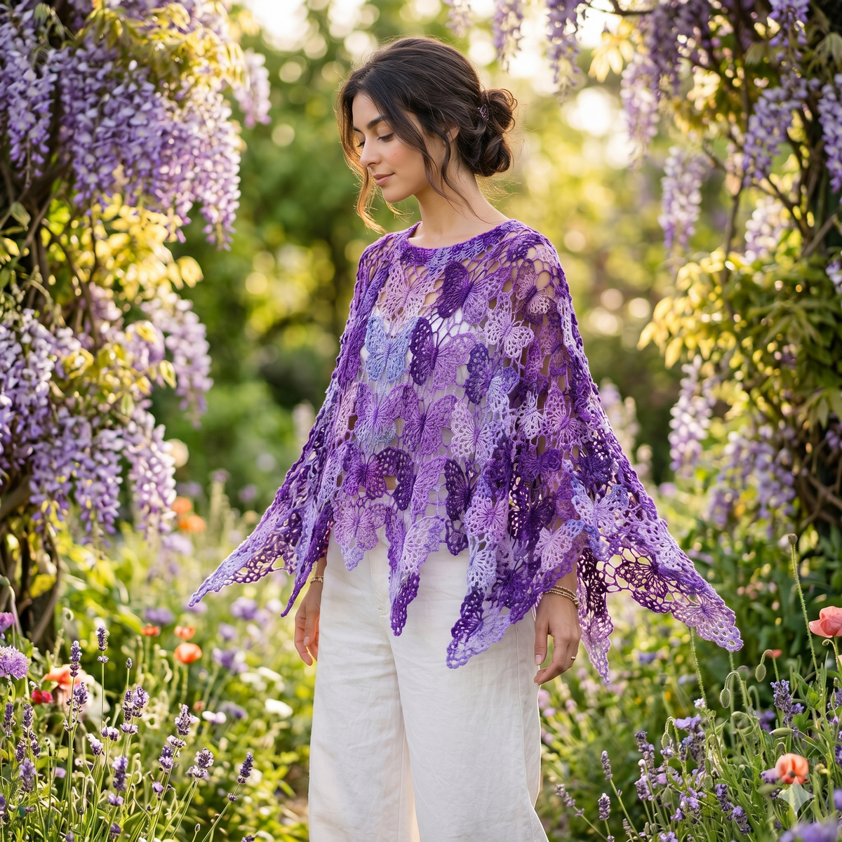 Butterfly Crochet Poncho Pattern PDF | Lace Poncho Crochet Sports Top/Cardigan Pattern Join As You Go Motif Poncho Beginner Friendly
