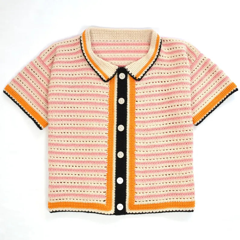 Crochet Button up Shirt Pattern for women - Crochet Summer Top Pattern - Women Size (S to XXL) - Pdf Files in English & French