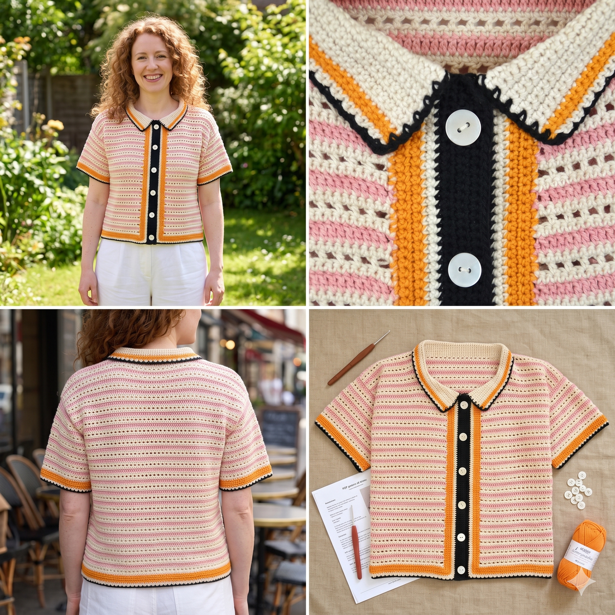 Crochet Button up Shirt Pattern for women - Crochet Summer Top Pattern - Women Size (S to XXL) - Pdf Files in English & French