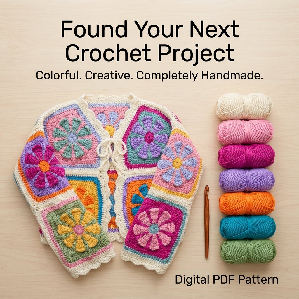 Floral Granny Square Cardigan Crochet Pattern | Cropped Patchwork Cardigan with Cream Border | Sizes XS–[XX] | PDF Instant Download