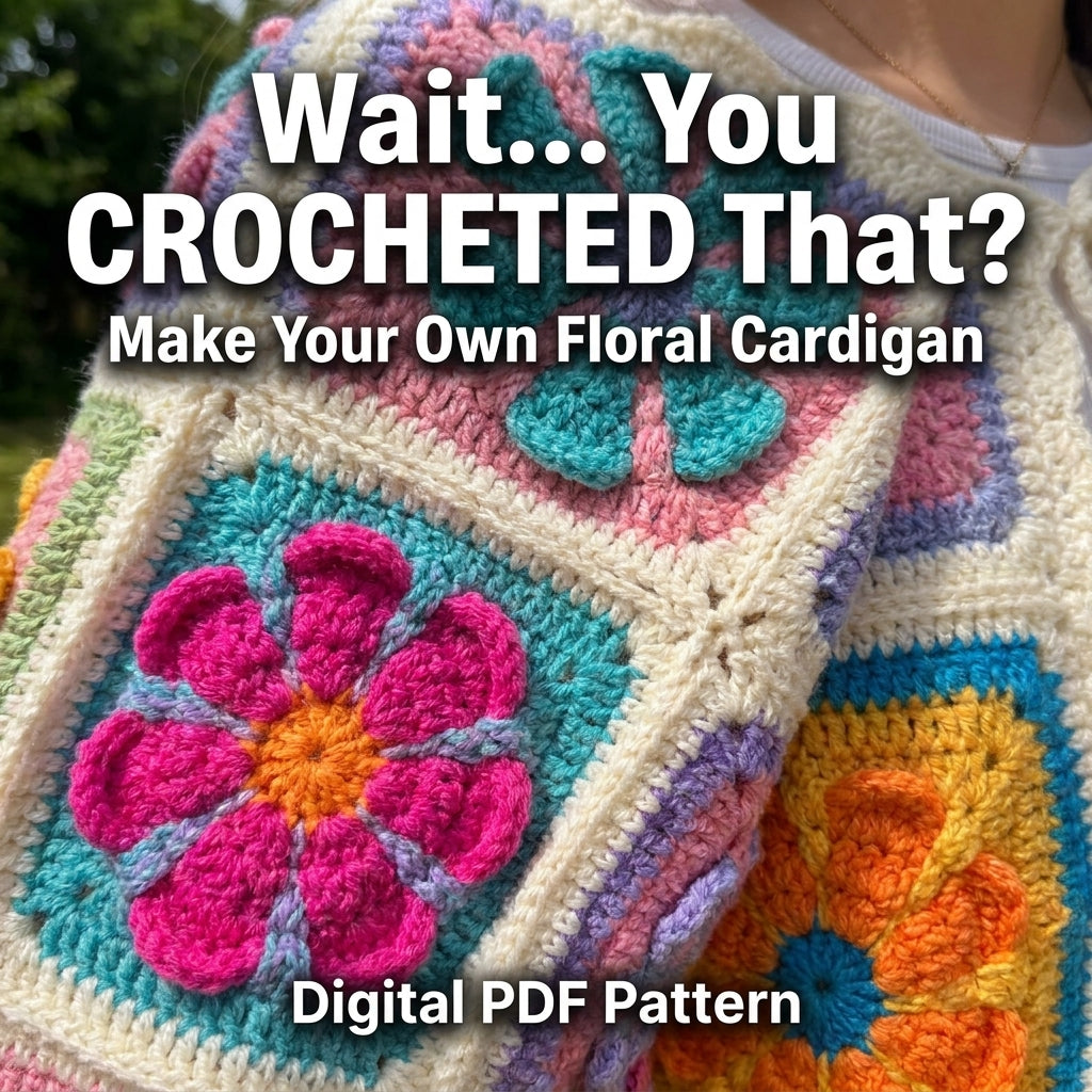 Floral Granny Square Cardigan Crochet Pattern | Cropped Patchwork Cardigan with Cream Border | Sizes XS–[XX] | PDF Instant Download